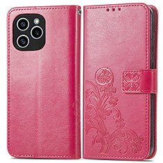 Coque Portefeuille Fleurs Livre Cuir Etui Clapet pour Huawei Honor 60 SE 5G Rose Rouge