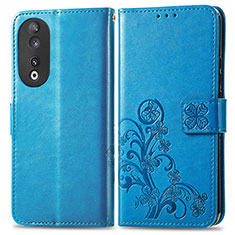 Coque Portefeuille Fleurs Livre Cuir Etui Clapet pour Huawei Honor 90 5G Bleu