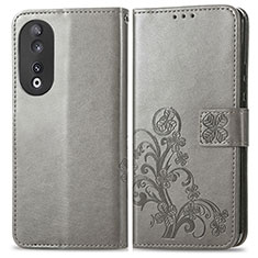 Coque Portefeuille Fleurs Livre Cuir Etui Clapet pour Huawei Honor 90 5G Gris