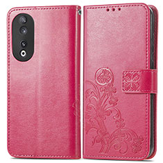 Coque Portefeuille Fleurs Livre Cuir Etui Clapet pour Huawei Honor 90 5G Rose Rouge
