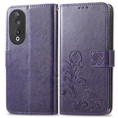 Coque Portefeuille Fleurs Livre Cuir Etui Clapet pour Huawei Honor 90 5G Violet