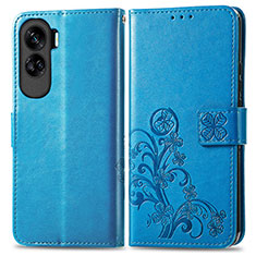Coque Portefeuille Fleurs Livre Cuir Etui Clapet pour Huawei Honor 90 Lite 5G Bleu