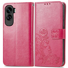 Coque Portefeuille Fleurs Livre Cuir Etui Clapet pour Huawei Honor 90 Lite 5G Rose Rouge