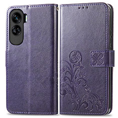 Coque Portefeuille Fleurs Livre Cuir Etui Clapet pour Huawei Honor 90 Lite 5G Violet