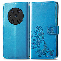 Coque Portefeuille Fleurs Livre Cuir Etui Clapet pour Huawei Honor Magic3 5G Bleu