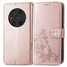 Coque Portefeuille Fleurs Livre Cuir Etui Clapet pour Huawei Honor Magic3 5G Or Rose