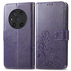 Coque Portefeuille Fleurs Livre Cuir Etui Clapet pour Huawei Honor Magic3 5G Violet