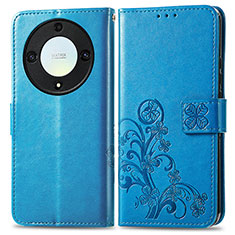 Coque Portefeuille Fleurs Livre Cuir Etui Clapet pour Huawei Honor Magic5 Lite 5G Bleu