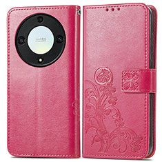 Coque Portefeuille Fleurs Livre Cuir Etui Clapet pour Huawei Honor Magic5 Lite 5G Rose Rouge