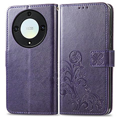 Coque Portefeuille Fleurs Livre Cuir Etui Clapet pour Huawei Honor Magic5 Lite 5G Violet