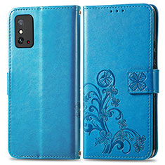 Coque Portefeuille Fleurs Livre Cuir Etui Clapet pour Huawei Honor X10 Max 5G Bleu