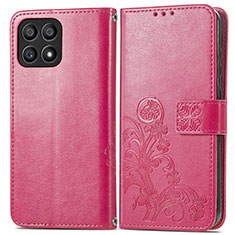 Coque Portefeuille Fleurs Livre Cuir Etui Clapet pour Huawei Honor X30i Rose Rouge