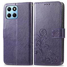 Coque Portefeuille Fleurs Livre Cuir Etui Clapet pour Huawei Honor X6S Violet