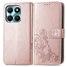 Coque Portefeuille Fleurs Livre Cuir Etui Clapet pour Huawei Honor X8b Or Rose