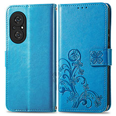 Coque Portefeuille Fleurs Livre Cuir Etui Clapet pour Huawei Nova 9 SE Bleu