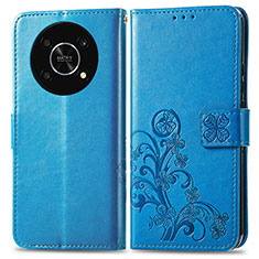 Coque Portefeuille Fleurs Livre Cuir Etui Clapet pour Huawei Nova Y90 Bleu