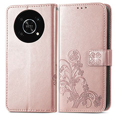 Coque Portefeuille Fleurs Livre Cuir Etui Clapet pour Huawei Nova Y90 Or Rose