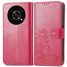 Coque Portefeuille Fleurs Livre Cuir Etui Clapet pour Huawei Nova Y90 Rose Rouge