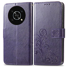 Coque Portefeuille Fleurs Livre Cuir Etui Clapet pour Huawei Nova Y90 Violet