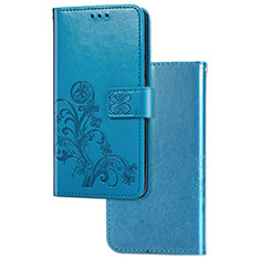Coque Portefeuille Fleurs Livre Cuir Etui Clapet pour Huawei Y7p Bleu