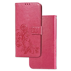 Coque Portefeuille Fleurs Livre Cuir Etui Clapet pour Huawei Y7p Rouge