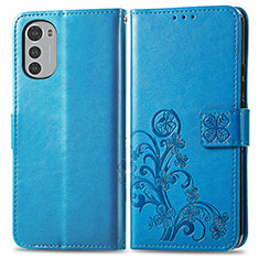 Coque Portefeuille Fleurs Livre Cuir Etui Clapet pour Motorola Moto E32s Bleu