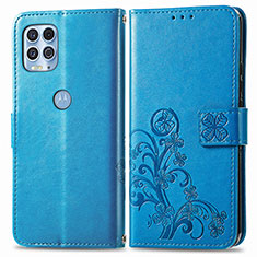 Coque Portefeuille Fleurs Livre Cuir Etui Clapet pour Motorola Moto Edge S 5G Bleu