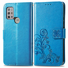 Coque Portefeuille Fleurs Livre Cuir Etui Clapet pour Motorola Moto G10 Bleu
