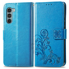 Coque Portefeuille Fleurs Livre Cuir Etui Clapet pour Motorola Moto G200 5G Bleu