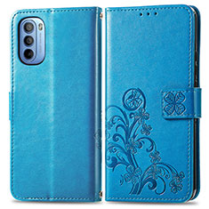 Coque Portefeuille Fleurs Livre Cuir Etui Clapet pour Motorola Moto G31 Bleu