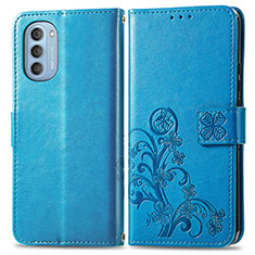 Coque Portefeuille Fleurs Livre Cuir Etui Clapet pour Motorola Moto G51 5G Bleu