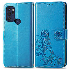 Coque Portefeuille Fleurs Livre Cuir Etui Clapet pour Motorola Moto G60s Bleu