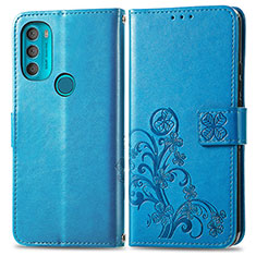 Coque Portefeuille Fleurs Livre Cuir Etui Clapet pour Motorola Moto G71 5G Bleu