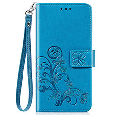 Coque Portefeuille Fleurs Livre Cuir Etui Clapet pour Motorola Moto One Fusion Plus Bleu
