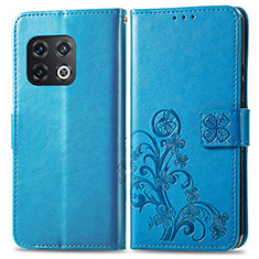 Coque Portefeuille Fleurs Livre Cuir Etui Clapet pour OnePlus 10 Pro 5G Bleu