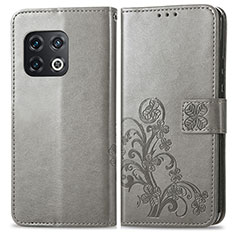 Coque Portefeuille Fleurs Livre Cuir Etui Clapet pour OnePlus 10 Pro 5G Gris