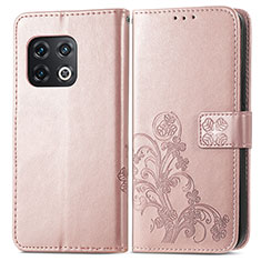Coque Portefeuille Fleurs Livre Cuir Etui Clapet pour OnePlus 10 Pro 5G Or Rose