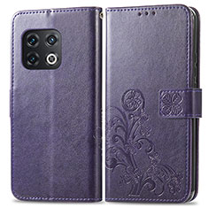 Coque Portefeuille Fleurs Livre Cuir Etui Clapet pour OnePlus 10 Pro 5G Violet
