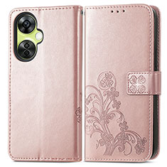 Coque Portefeuille Fleurs Livre Cuir Etui Clapet pour OnePlus Nord CE 3 Lite 5G Or Rose