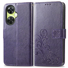 Coque Portefeuille Fleurs Livre Cuir Etui Clapet pour OnePlus Nord CE 3 Lite 5G Violet