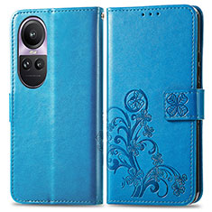 Coque Portefeuille Fleurs Livre Cuir Etui Clapet pour Oppo Reno10 Pro 5G Bleu