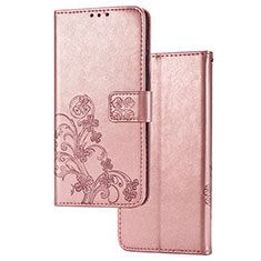 Coque Portefeuille Fleurs Livre Cuir Etui Clapet pour Samsung Galaxy A21 SC-42A Or Rose