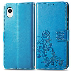 Coque Portefeuille Fleurs Livre Cuir Etui Clapet pour Samsung Galaxy A22 5G SC-56B Bleu