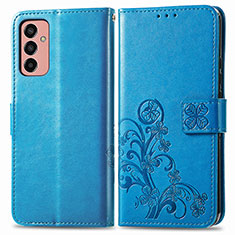 Coque Portefeuille Fleurs Livre Cuir Etui Clapet pour Samsung Galaxy F13 4G Bleu