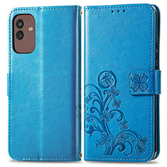 Coque Portefeuille Fleurs Livre Cuir Etui Clapet pour Samsung Galaxy M13 5G Bleu