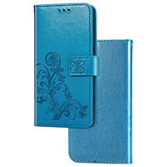 Coque Portefeuille Fleurs Livre Cuir Etui Clapet pour Samsung Galaxy M32 5G Bleu