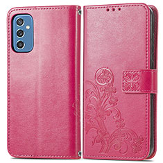 Coque Portefeuille Fleurs Livre Cuir Etui Clapet pour Samsung Galaxy M52 5G Rouge