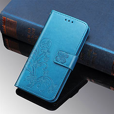 Coque Portefeuille Fleurs Livre Cuir Etui Clapet pour Samsung Galaxy S21 5G Bleu
