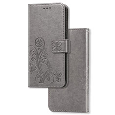 Coque Portefeuille Fleurs Livre Cuir Etui Clapet pour Sony Xperia 1 Gris