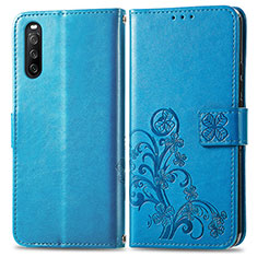 Coque Portefeuille Fleurs Livre Cuir Etui Clapet pour Sony Xperia 10 III SO-52B Bleu